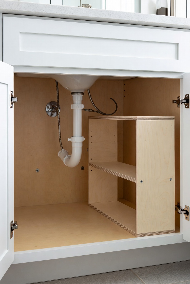 Custom-Fit Storage That Works Around Plumbing