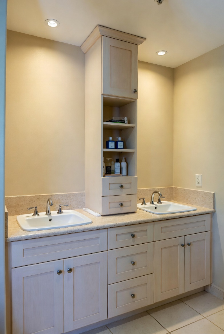 Double Sink Vanities with Center Storage Towers