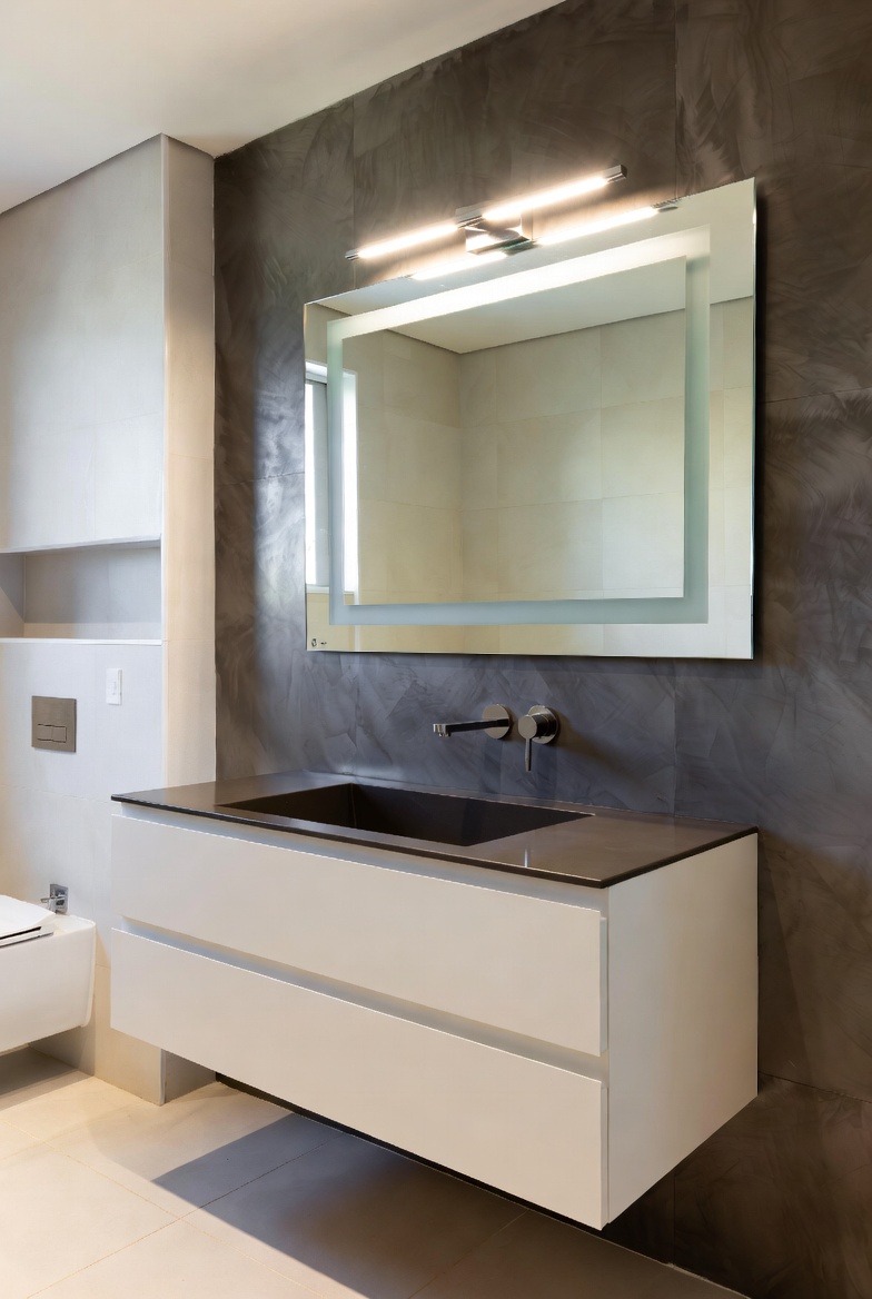 Floating Vanity Paired with Statement Mirrors