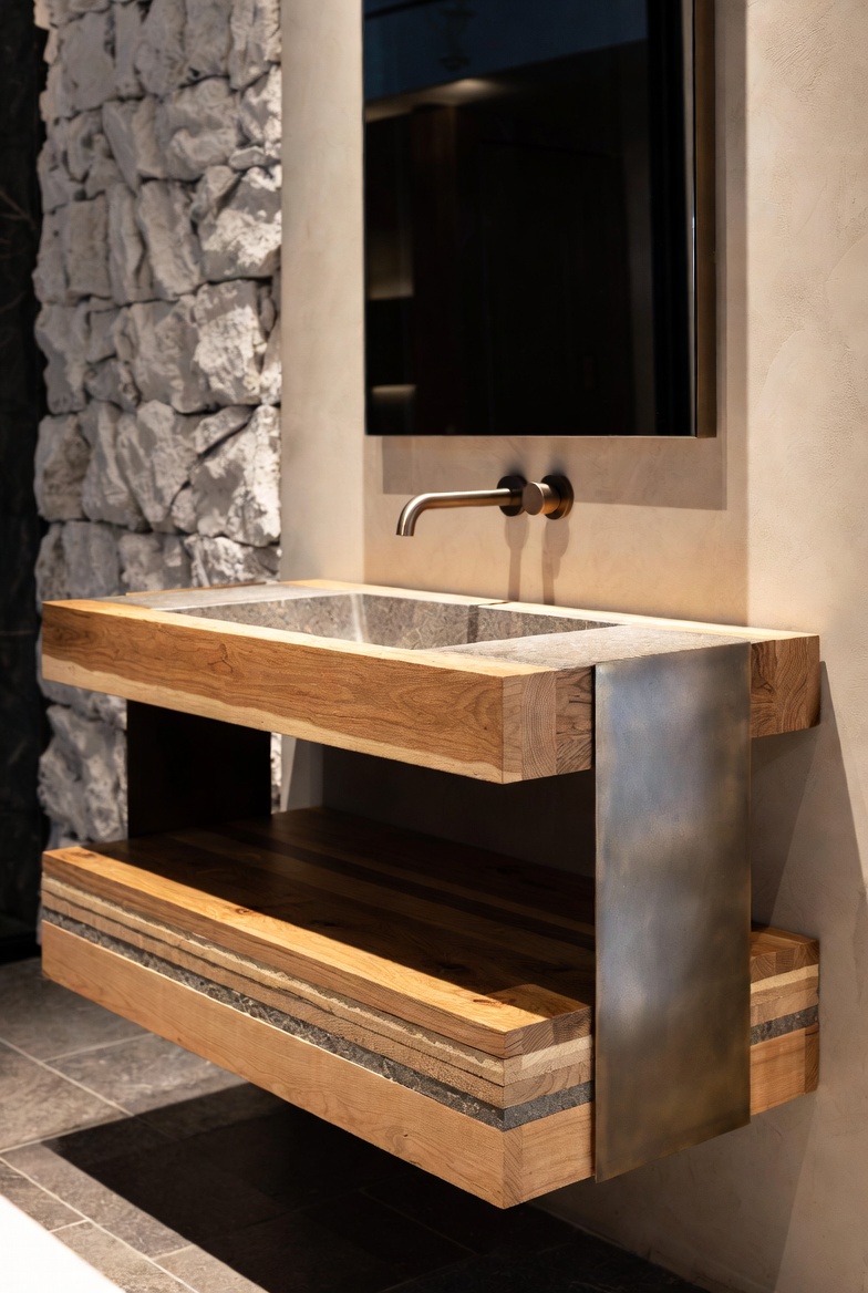 Floating Vanity with Mixed Materials