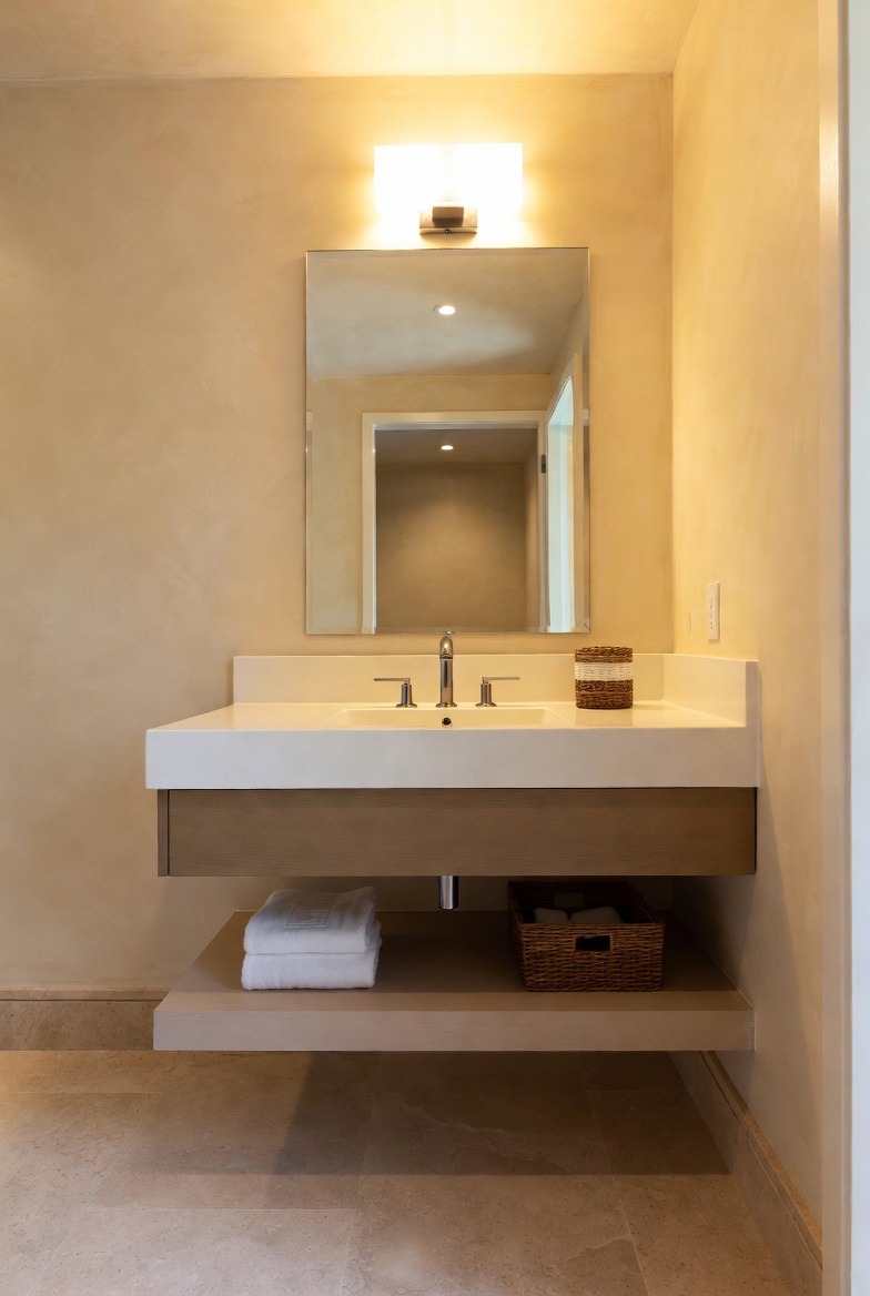 Floating Vanity with Open Shelf Design