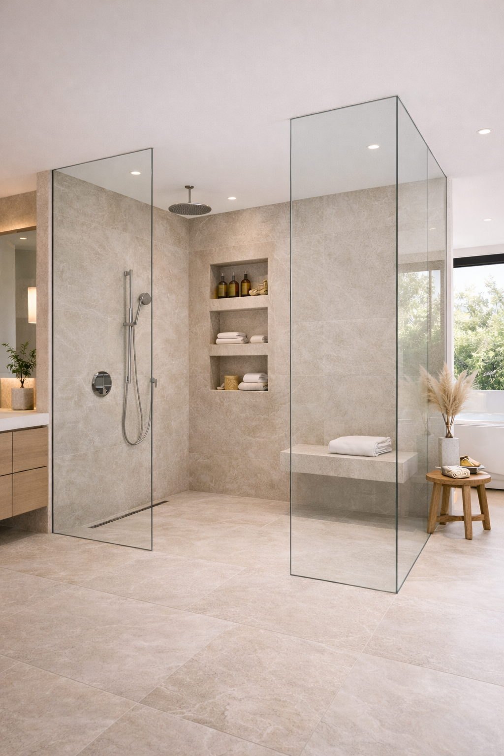 Glass Showers with Built-In Storage