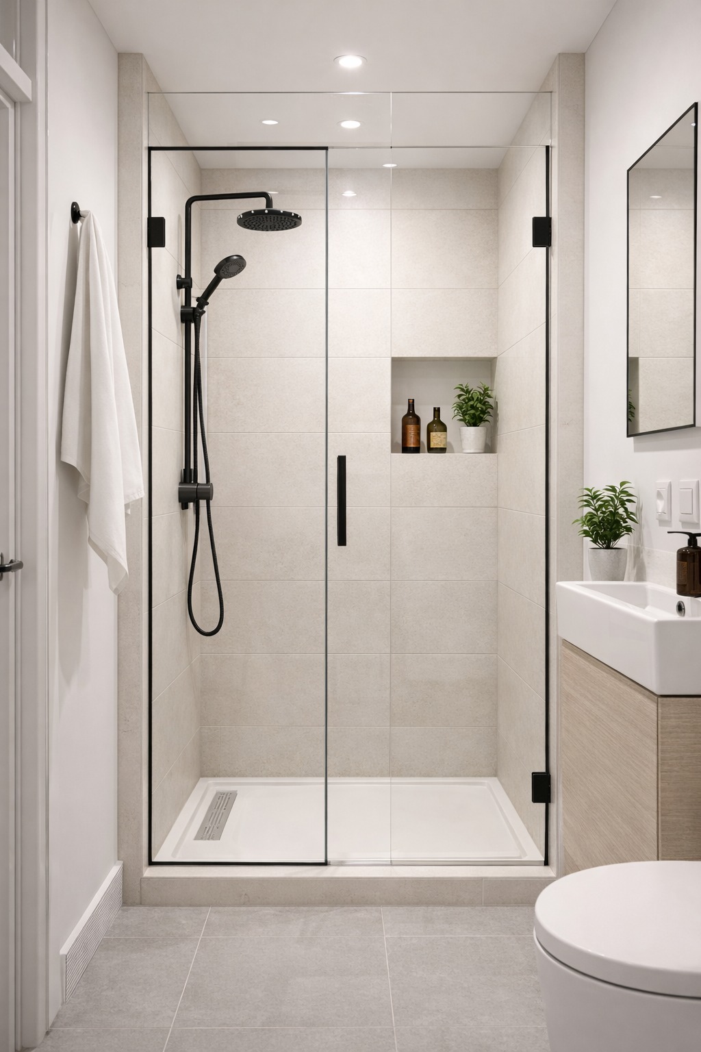 Matte Black Fixtures in Walk-In Showers