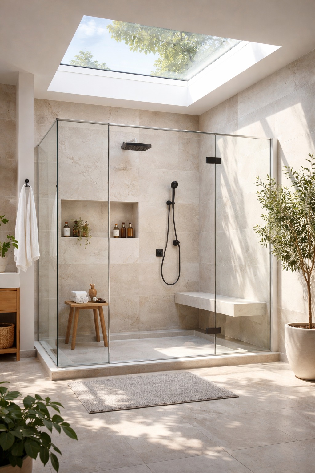 Walk-In Showers with Skylights or Natural Light