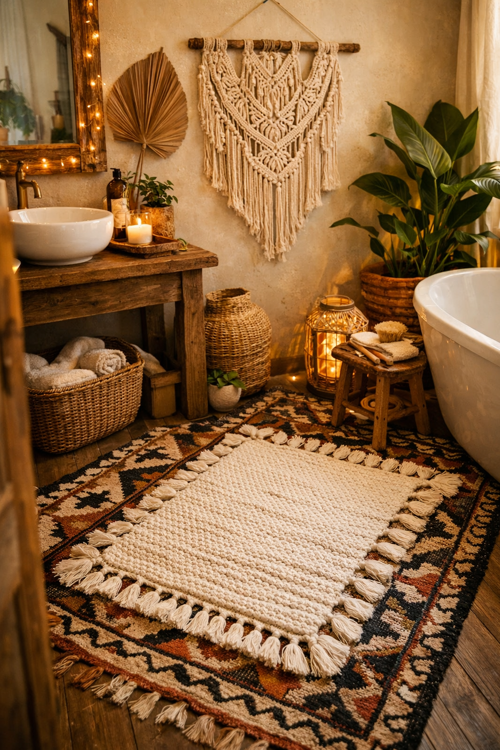Boho-Inspired Layered Rugs with Textured Patterns