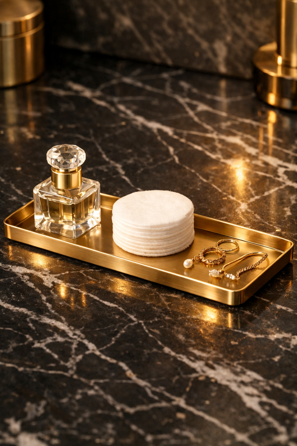 Brushed-Gold Vanity Tray with Subtle Detailing