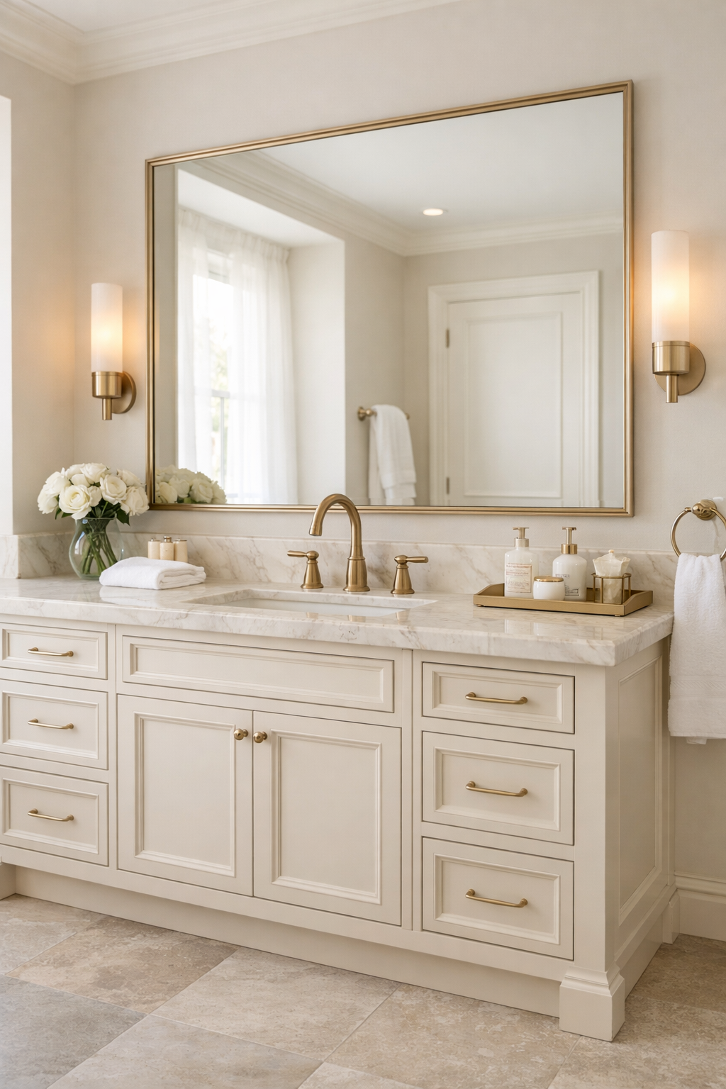 Cream Bathroom Cabinets for a Soft Neutral Palette