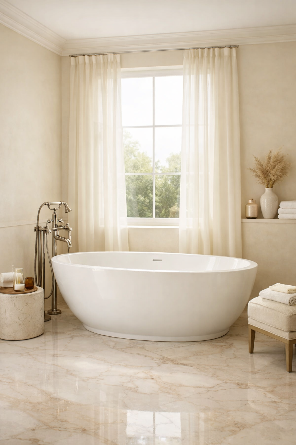 Cream Freestanding Bathtub Area