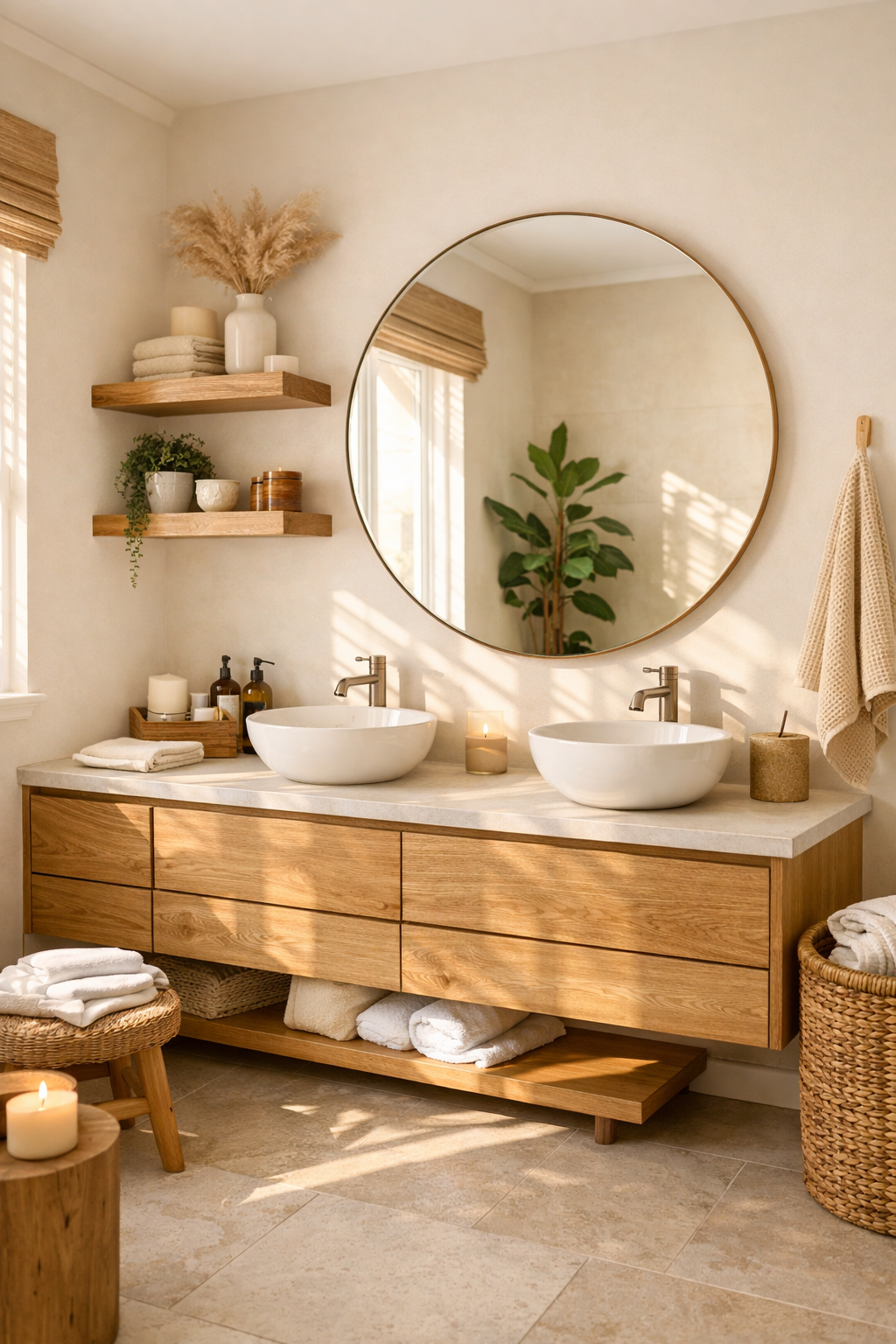 Cream and Wood Combination for Warmth
