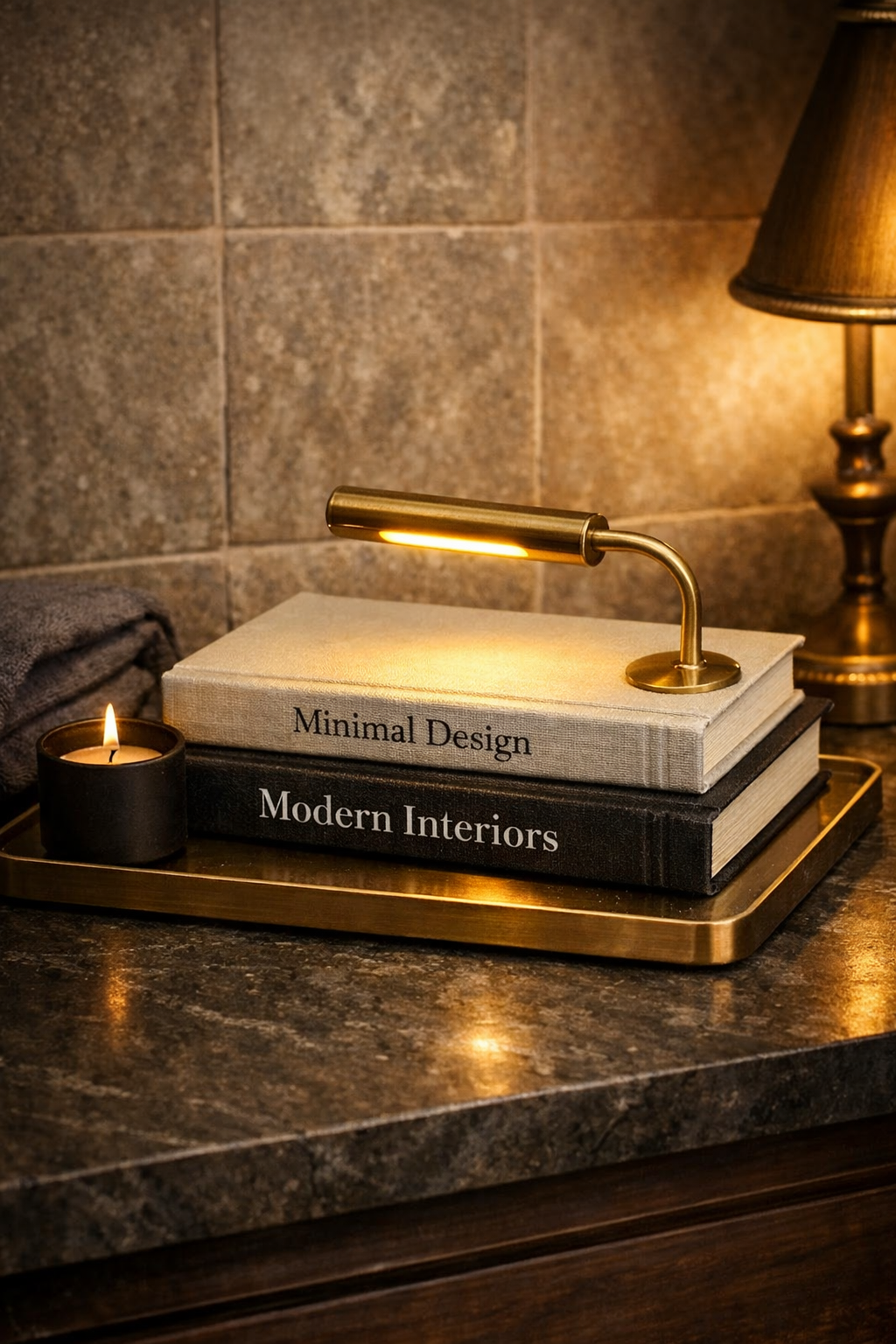 Curated Book Stack with Reading Light