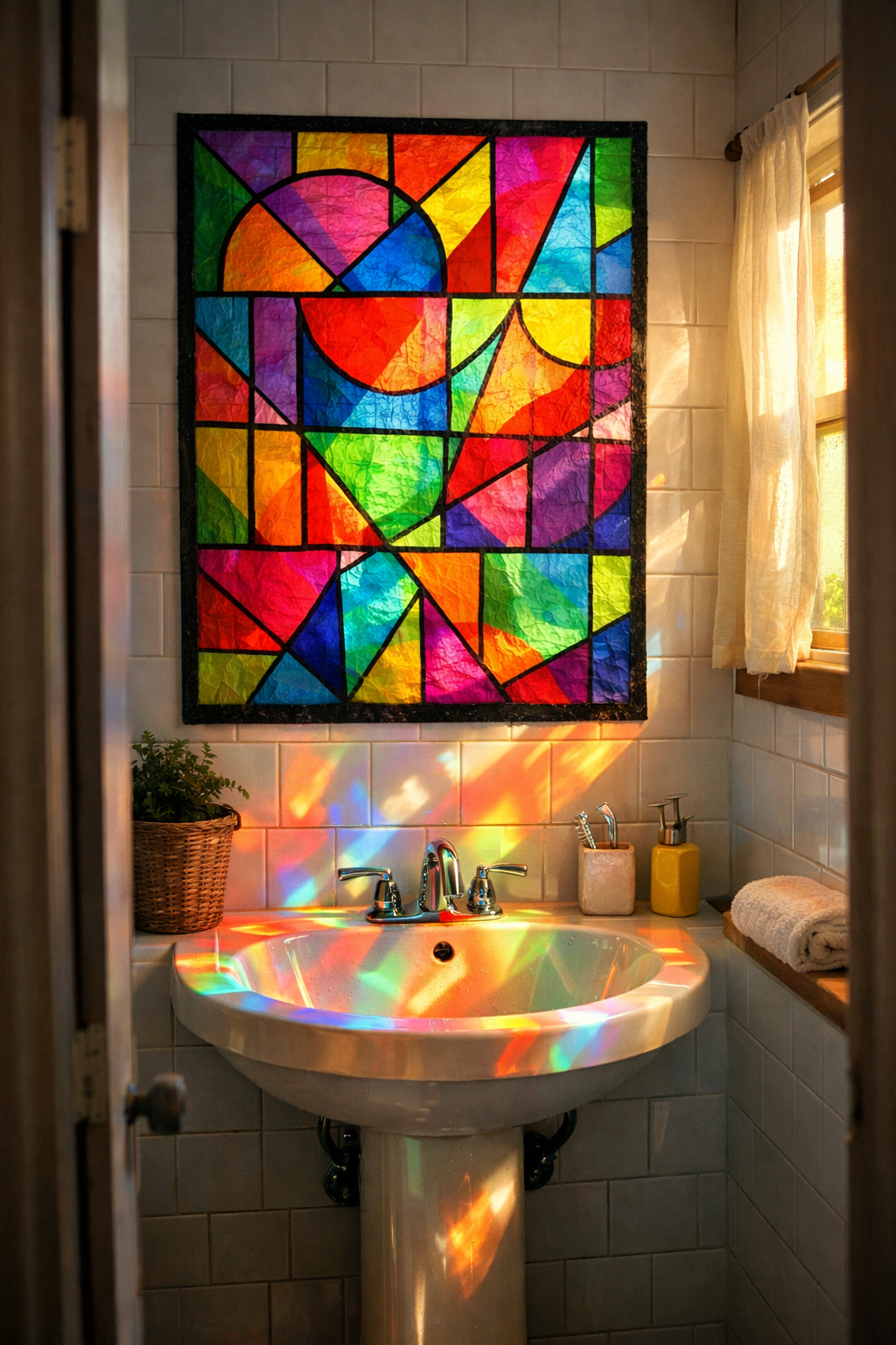 DIY Tissue Paper Stained Glass for Colorful Light Play