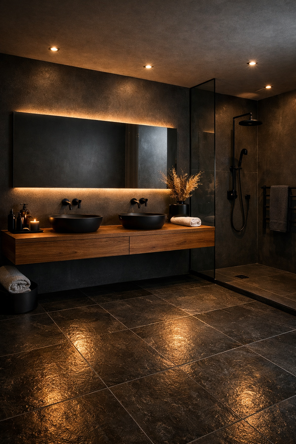 Dark Floor Tiles That Ground the Space