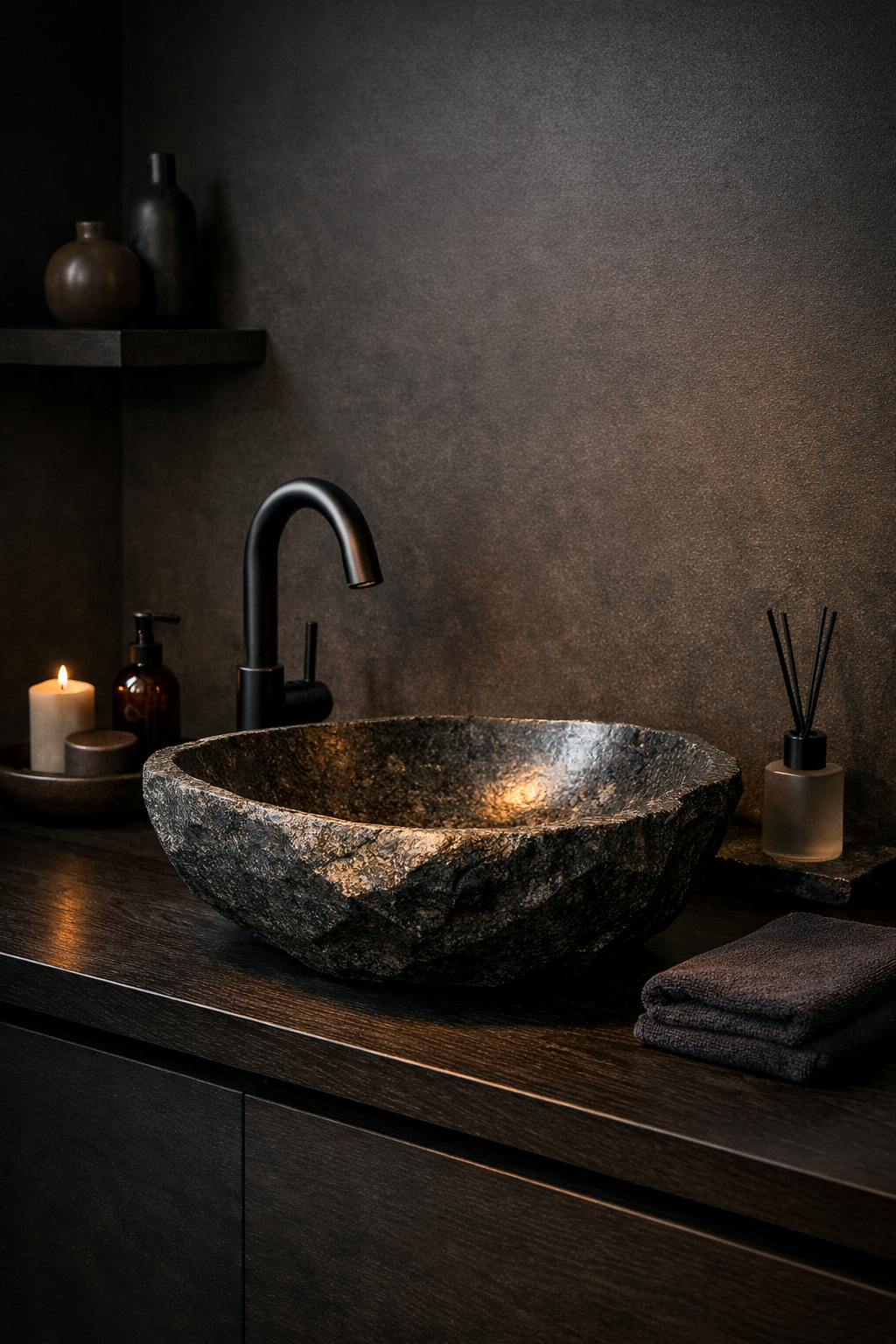 Dark Stone Sinks for Sculptural Beauty