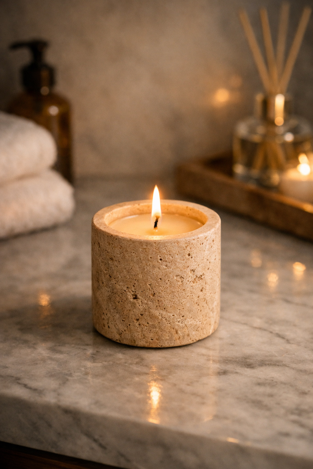 Delicate Scented Candle in a Stone Holder