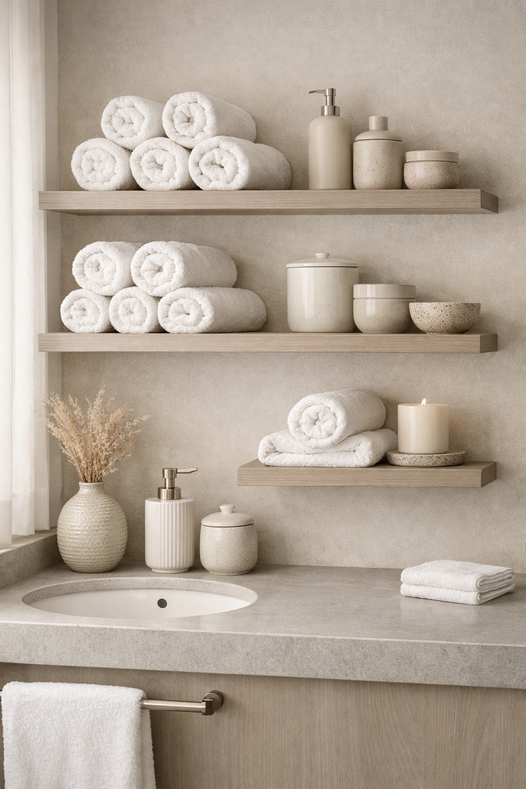 Floating Shelves in Neutral Monochrome