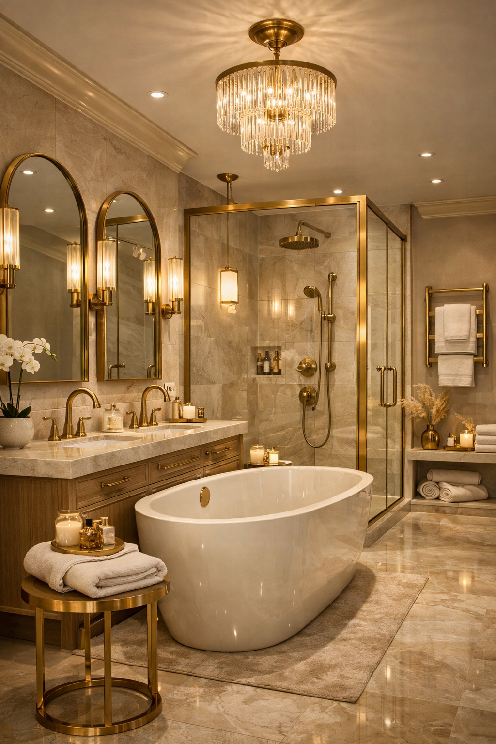 Full Brass-Themed Bathrooms for a Luxe Feel