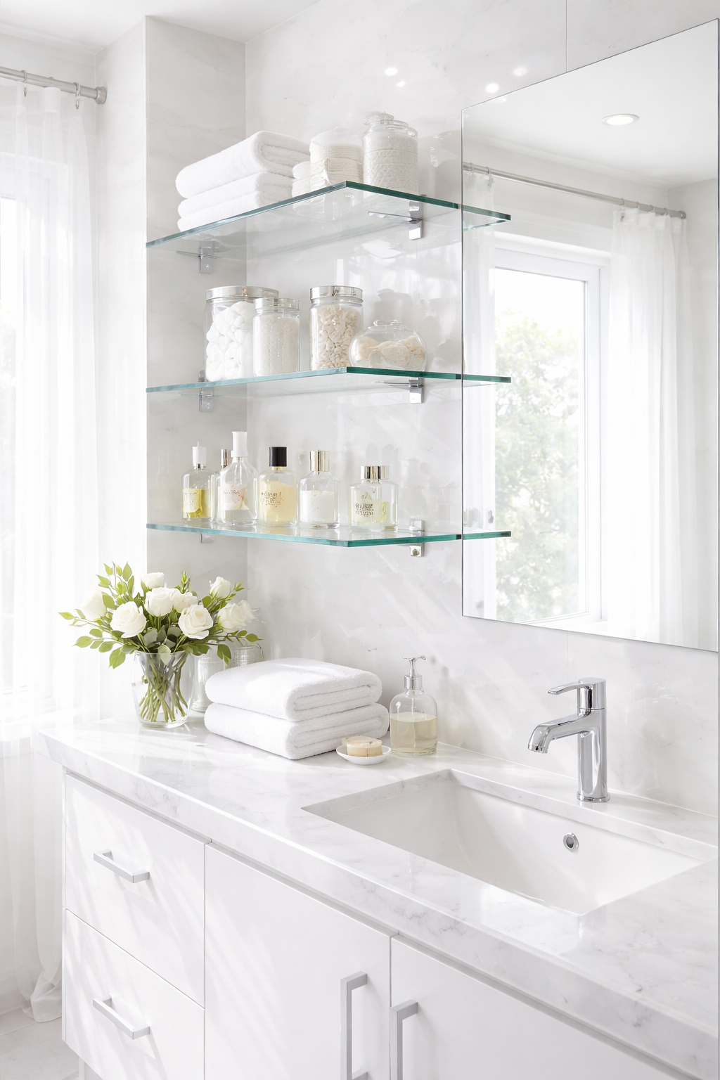 Glass Floating Shelves for Light Reflection