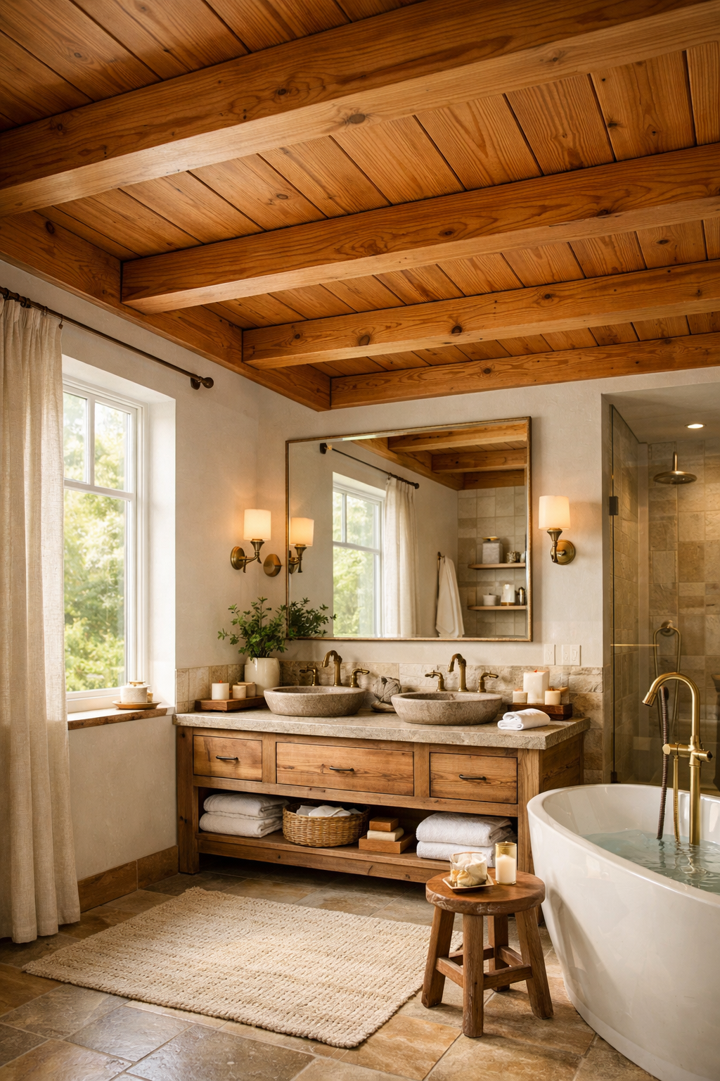 Honey-Toned Cedar Beams for Warmth