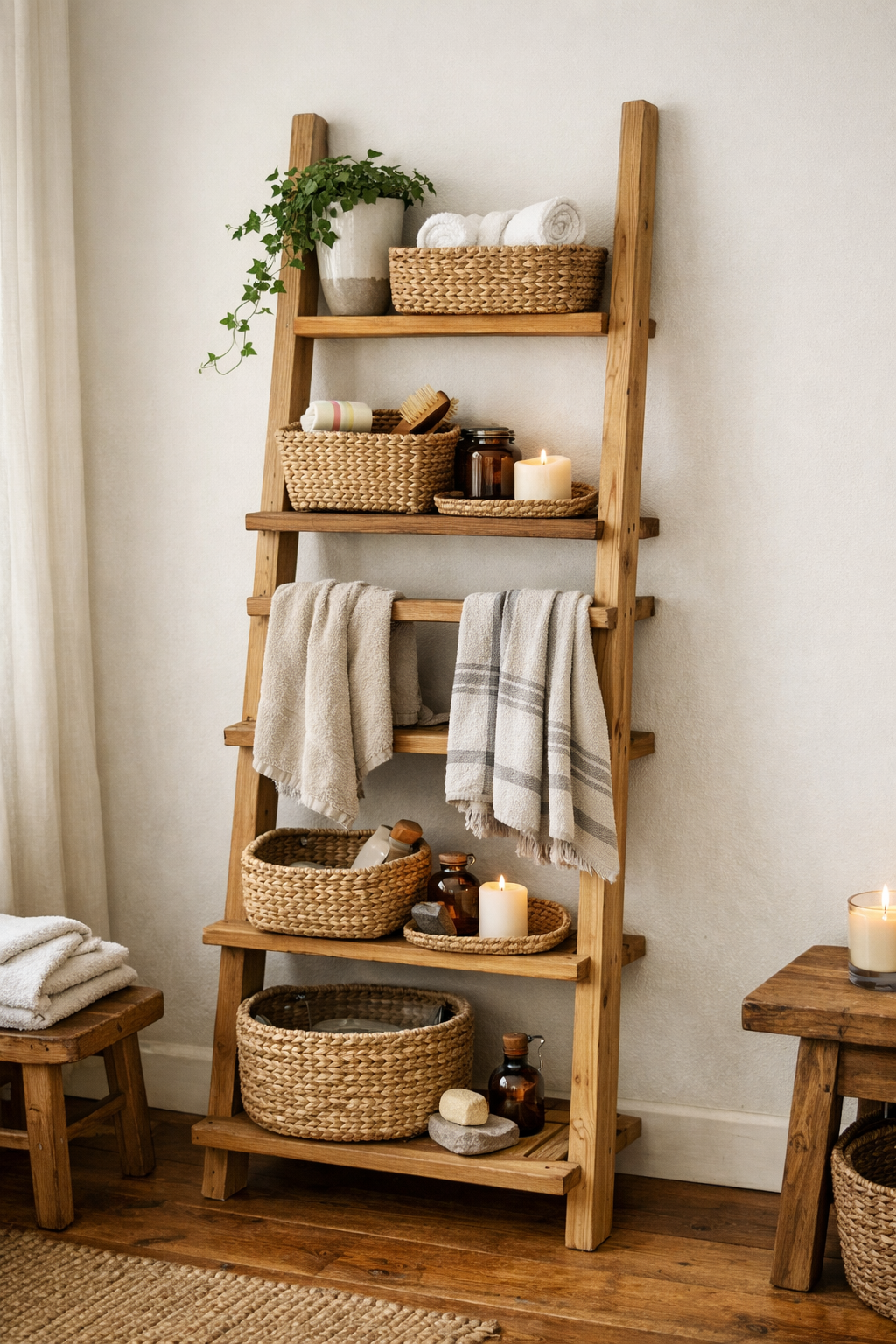 Ladder-Style Open Shelving for Rustic Modern Charm