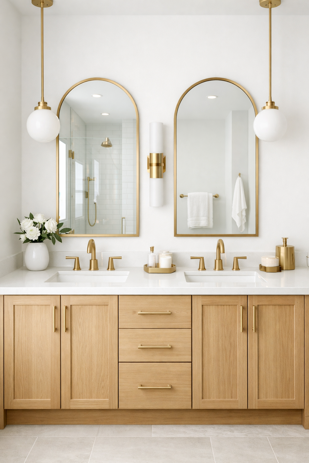 Light Oak Cabinets with White Quartz Countertops