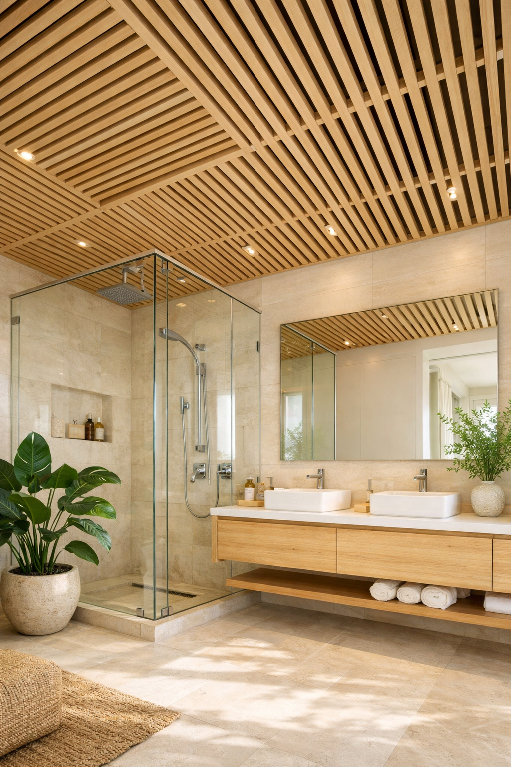 Light Oak Slats with Open Spacing