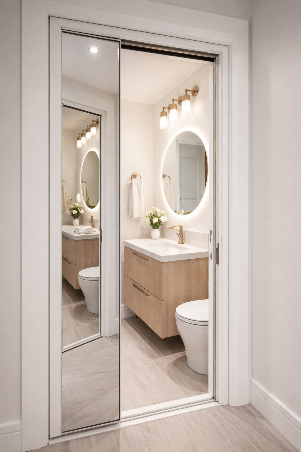 Mirrored Pocket Door to Expand Visual Space