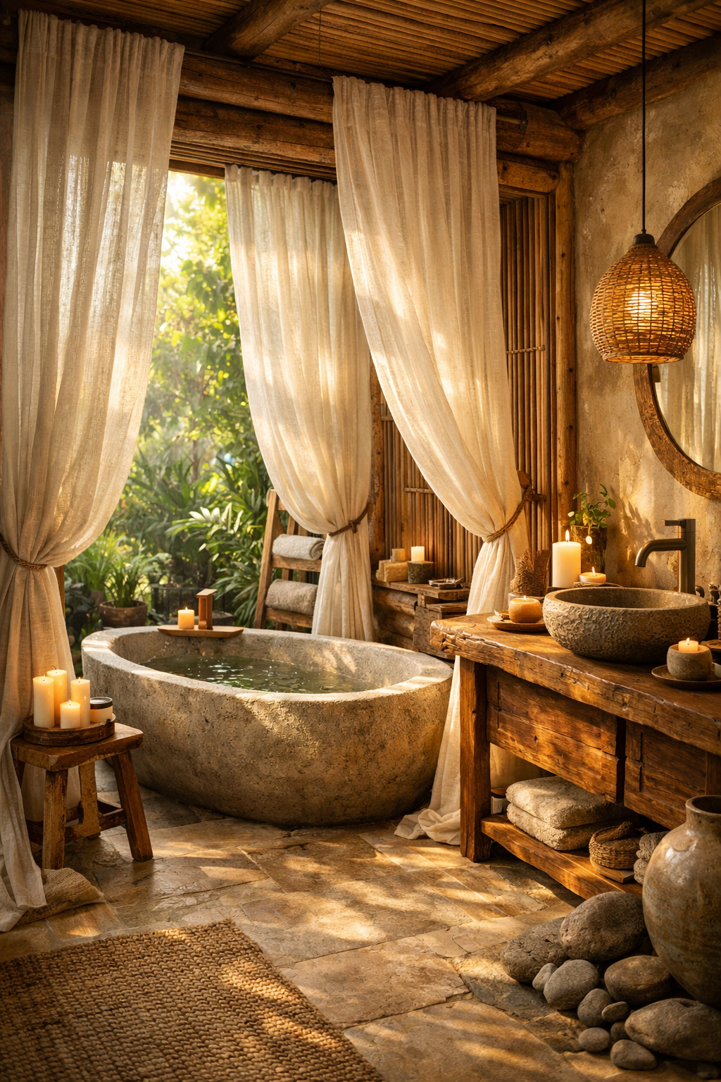 Mixing Sheer Curtains with Natural Materials