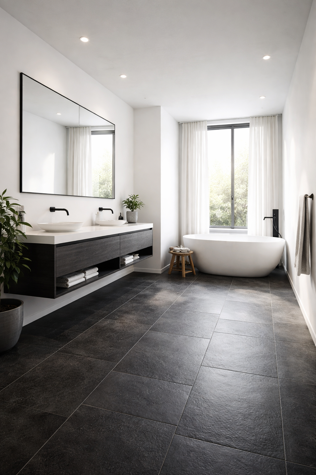 Monochrome Flooring That Anchors the Space