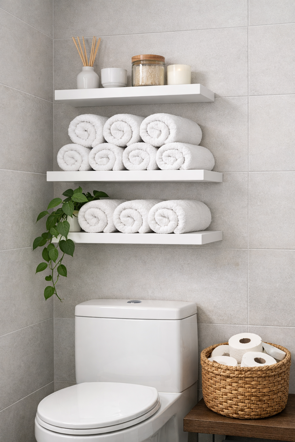 Over-the-Toilet Floating Shelf Stack