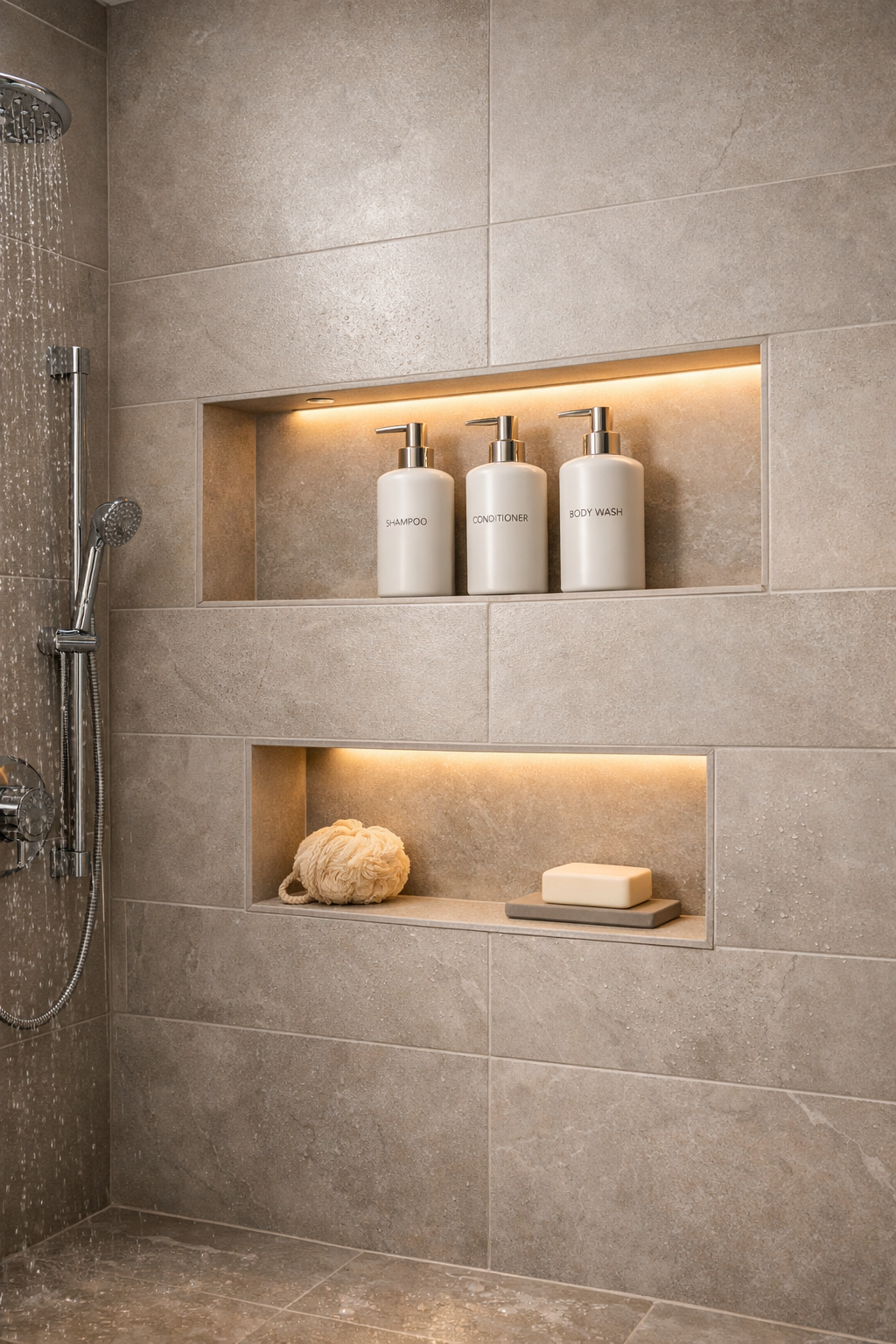 Recessed Floating Niches in Shower Walls