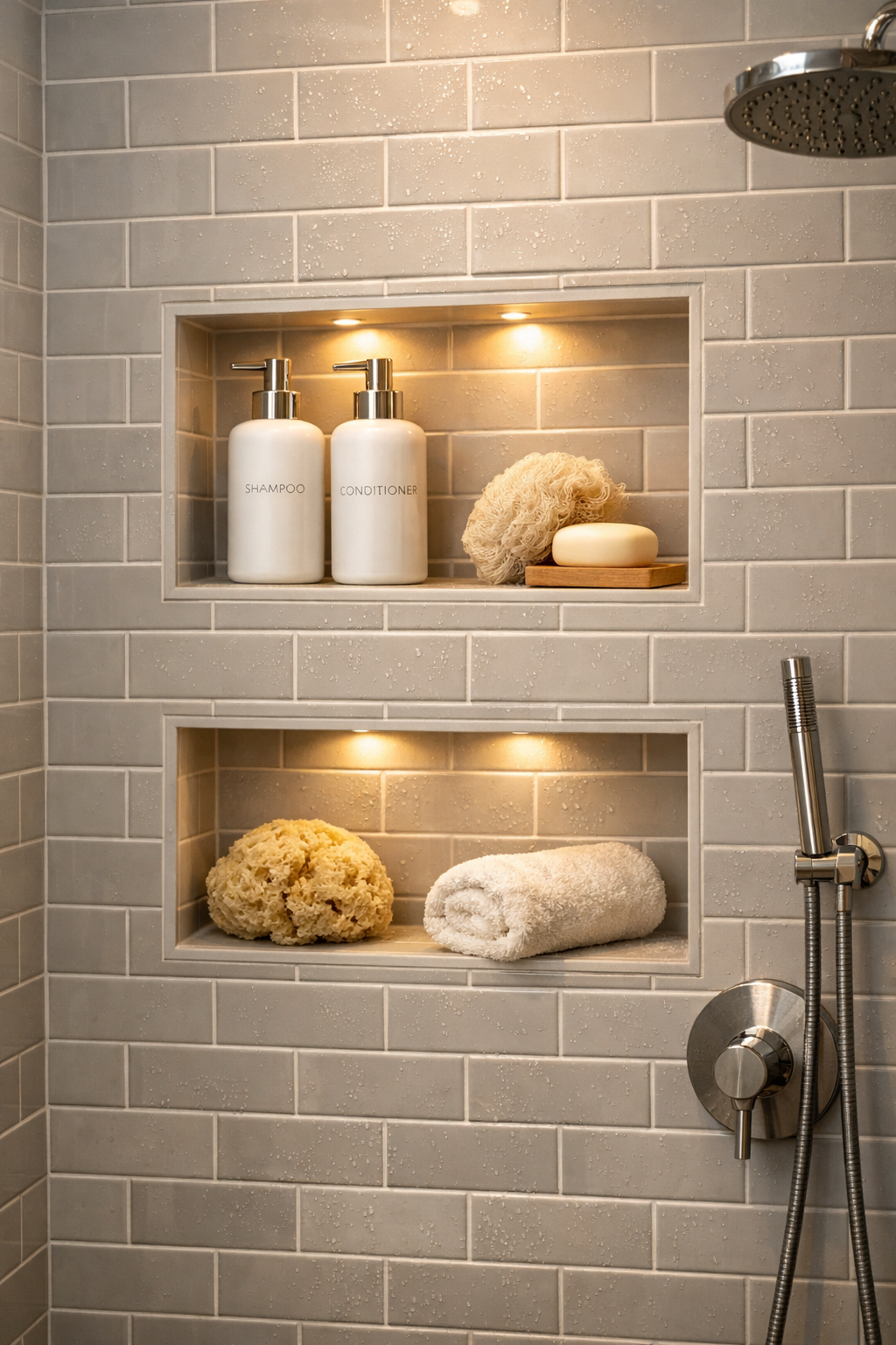 Recessed Niches in Shower Walls for Seamless Integration