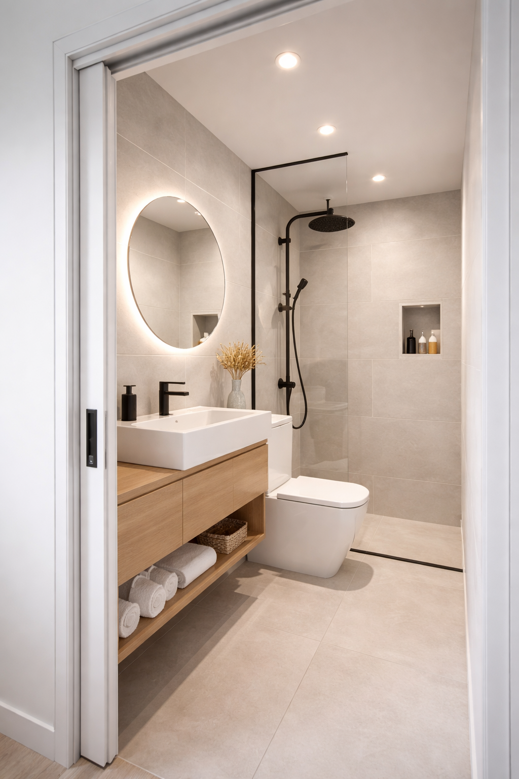 Slim Frame Pocket Door for Compact Bathrooms