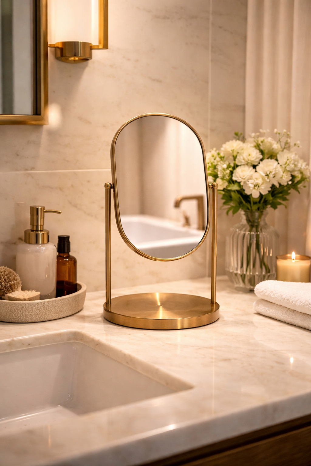 Small Standing Mirror with Brass Frame