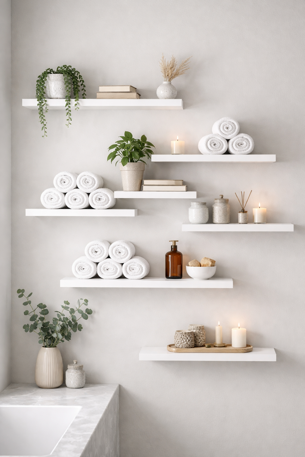 Staggered Floating Shelves for Dynamic Flow