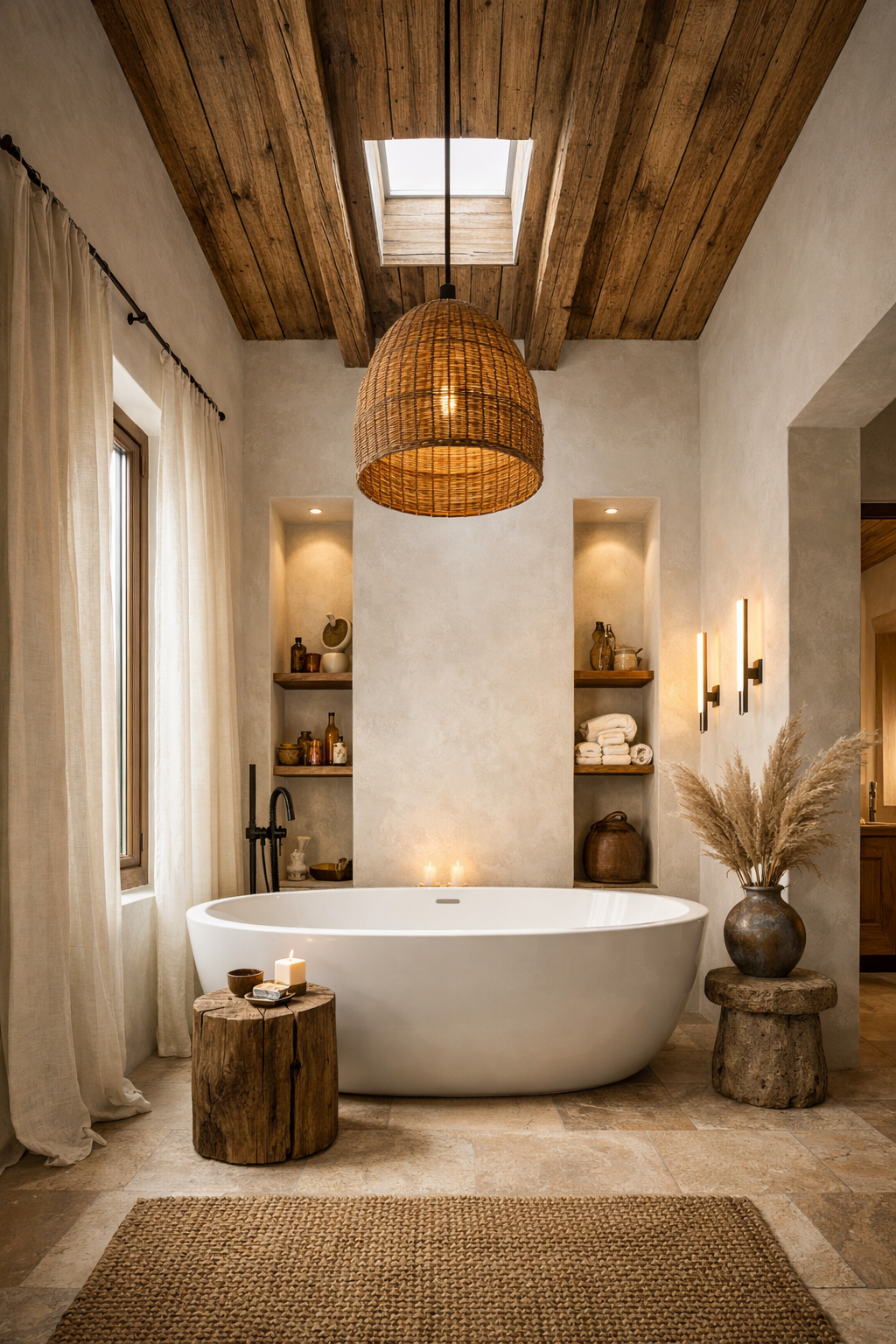 Statement Wood Ceiling with White Walls