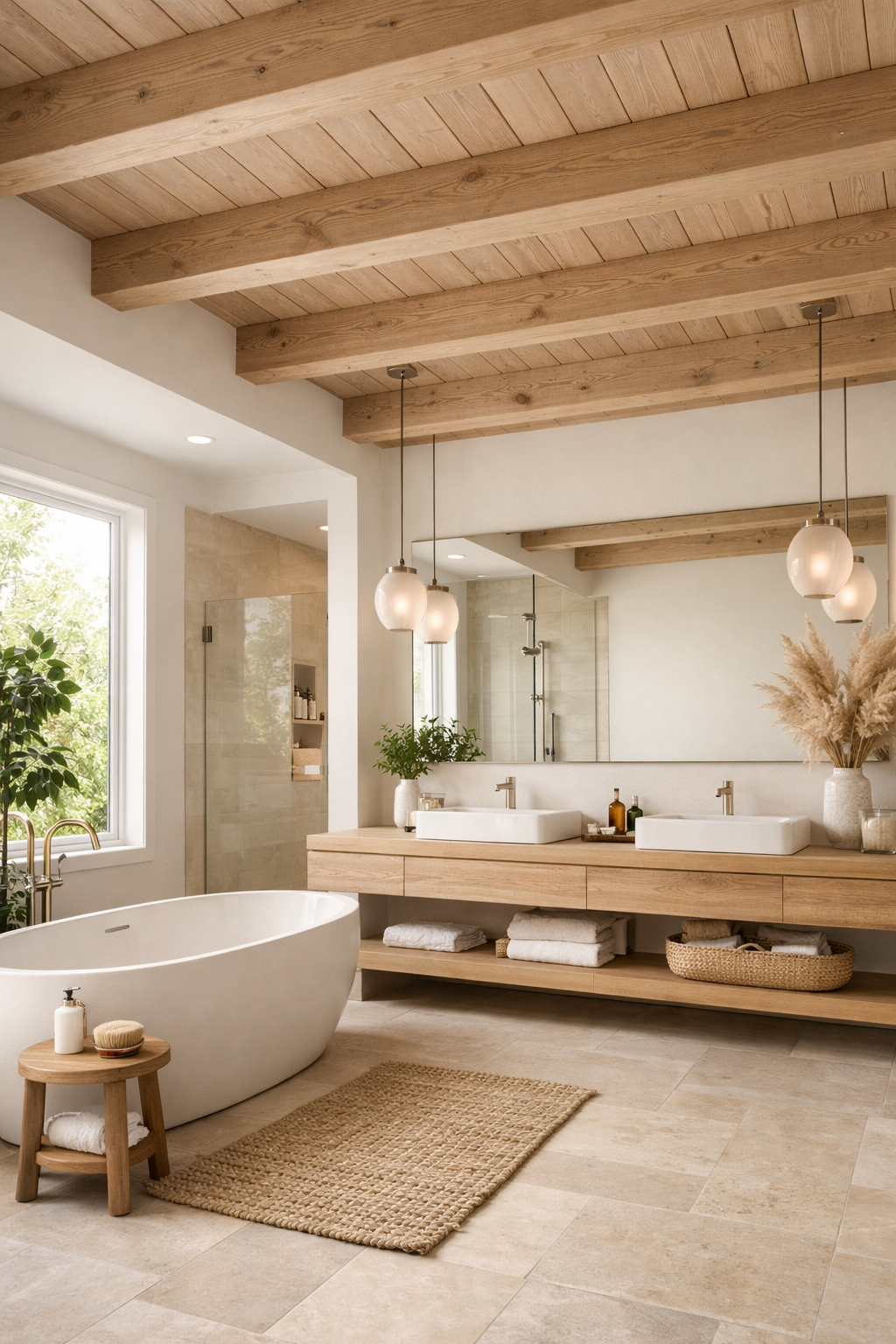 Sustainable Reclaimed Pine Beams in Neutral Tones