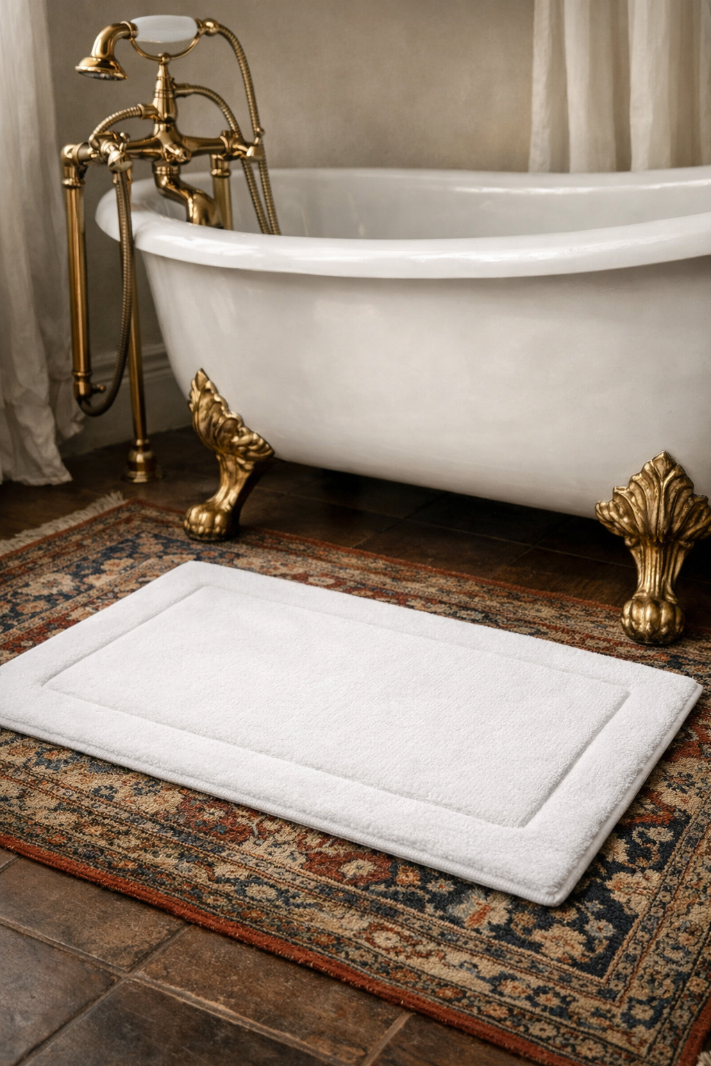 Vintage Rug Base with a Modern Bath Mat