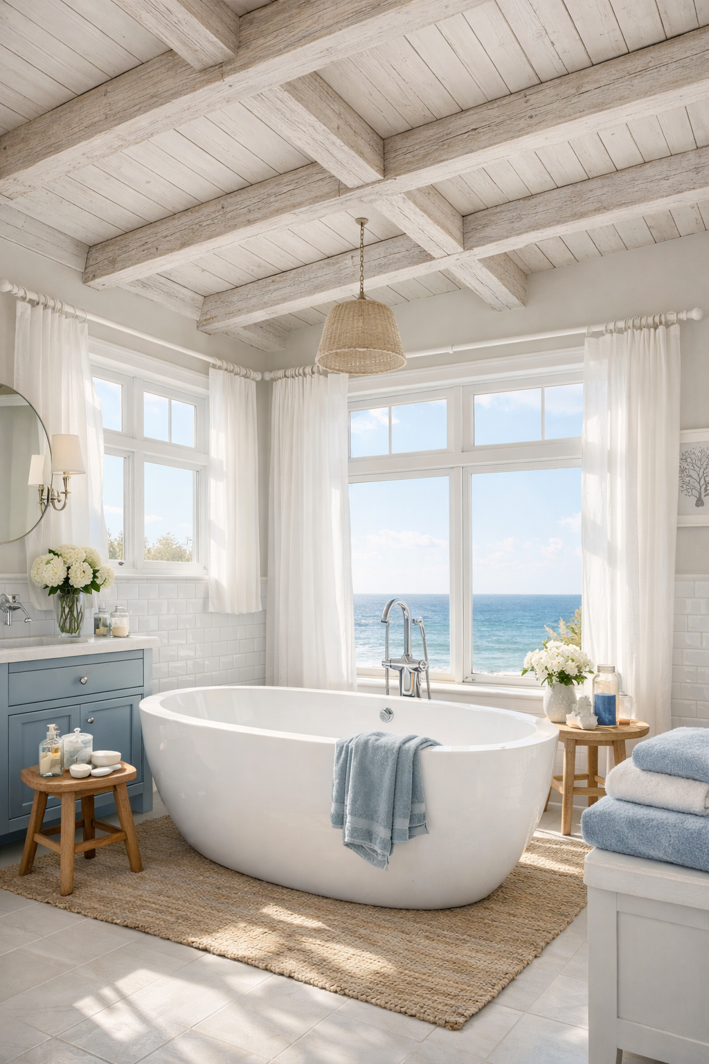 Whitewashed Beams for Coastal Serenity