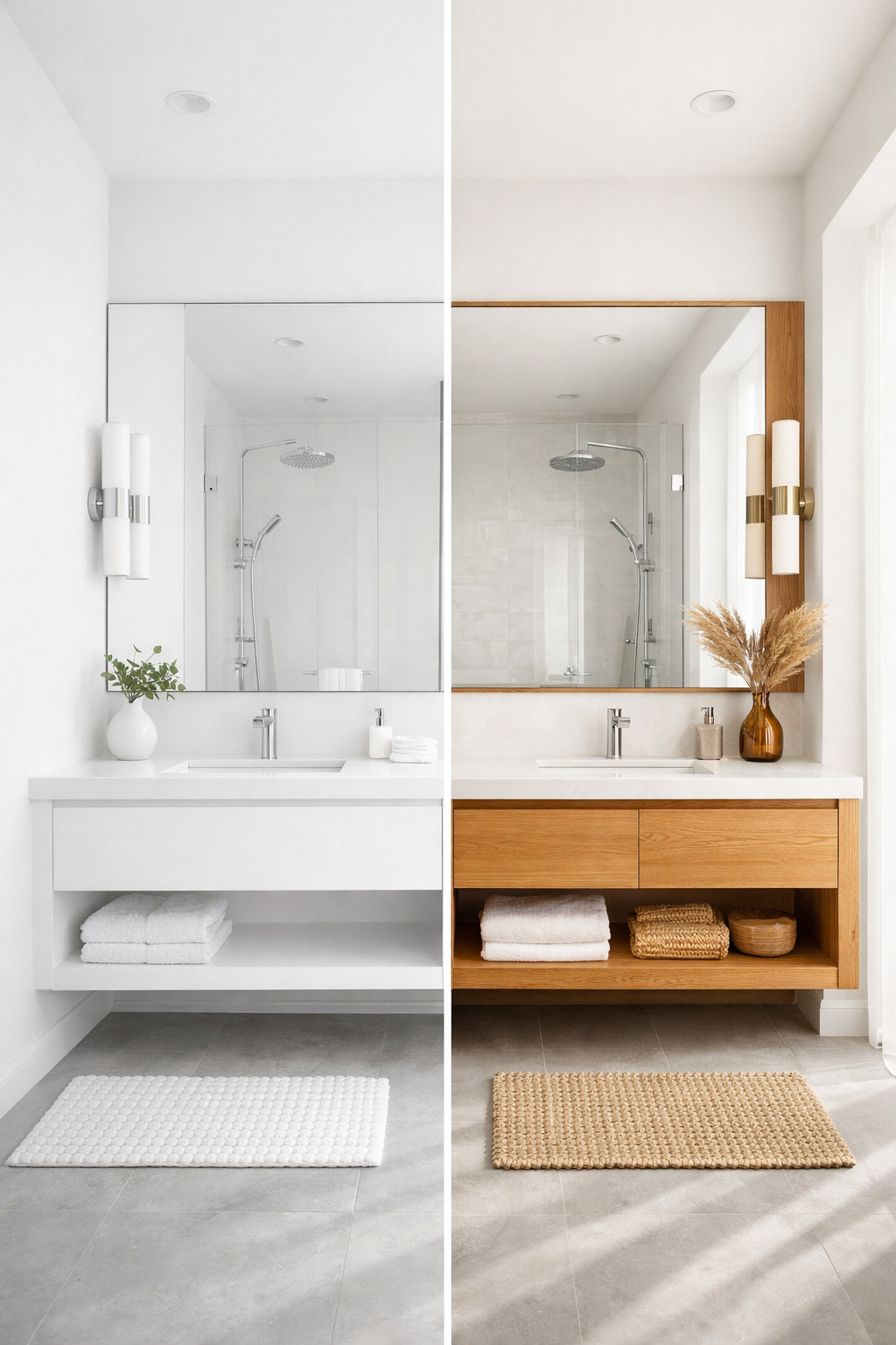 Why White and Wood Bathrooms Work So Well