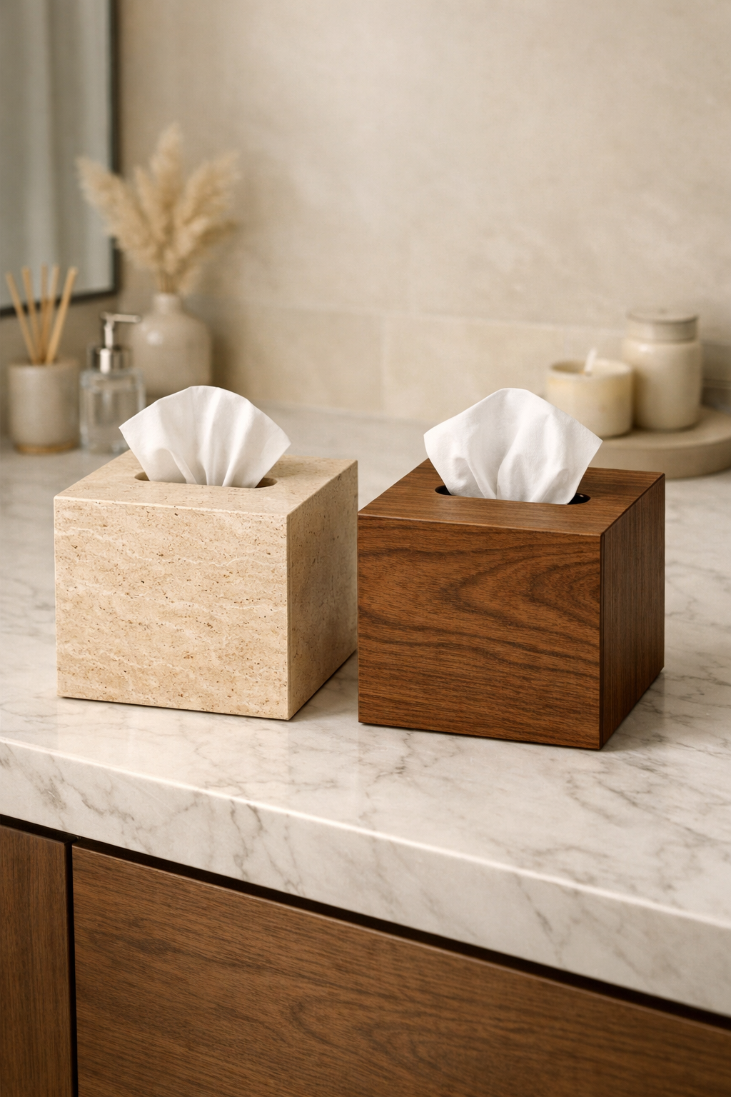 Decorative Tissue Box Cover in Natural Stone or Wood
