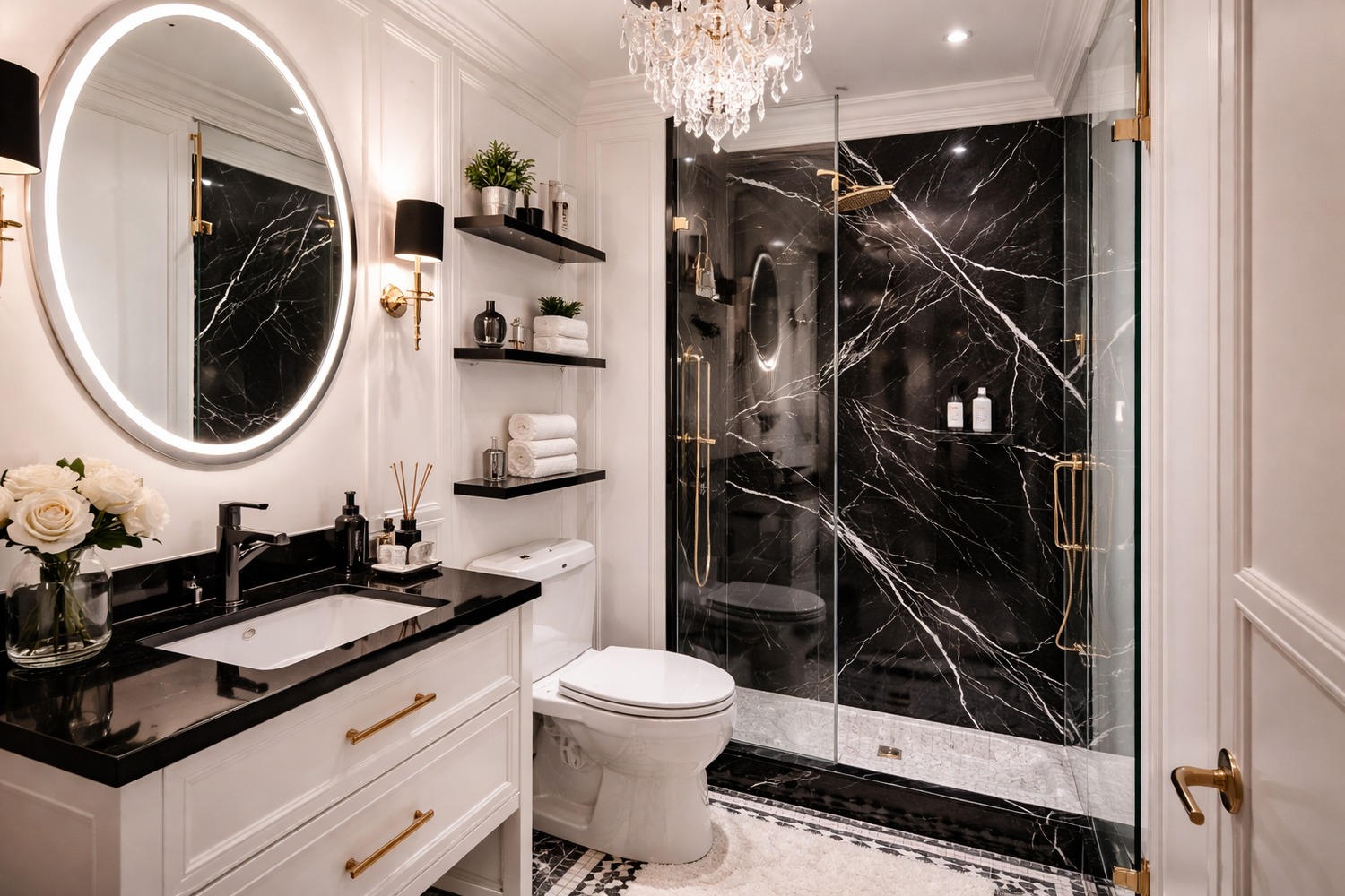 black and white bathroom