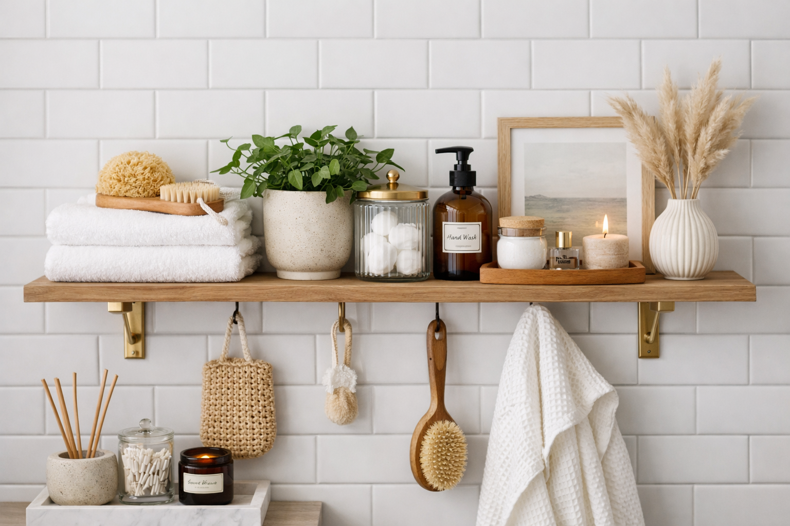 bathroom shelf styling
