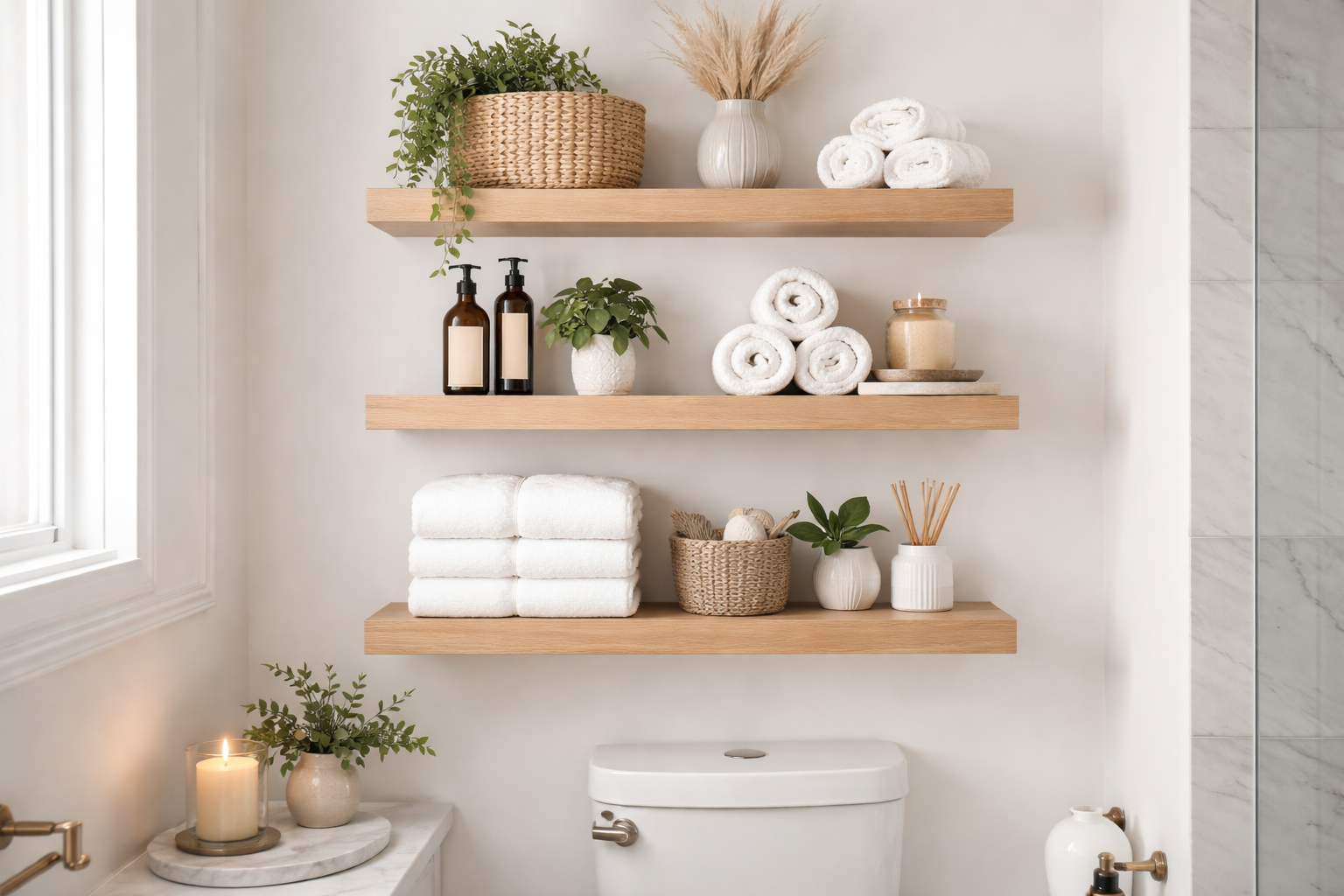 floating shelves bathroom