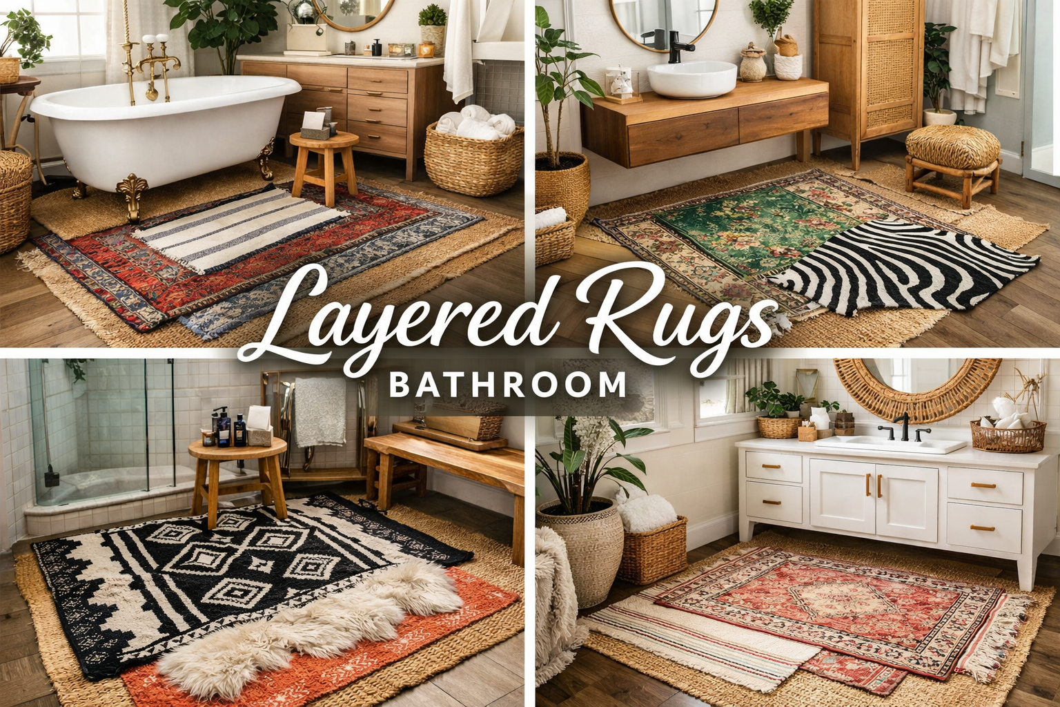 layered rugs bathroom