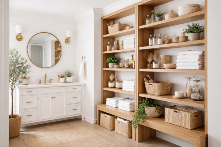 open shelving bathroom